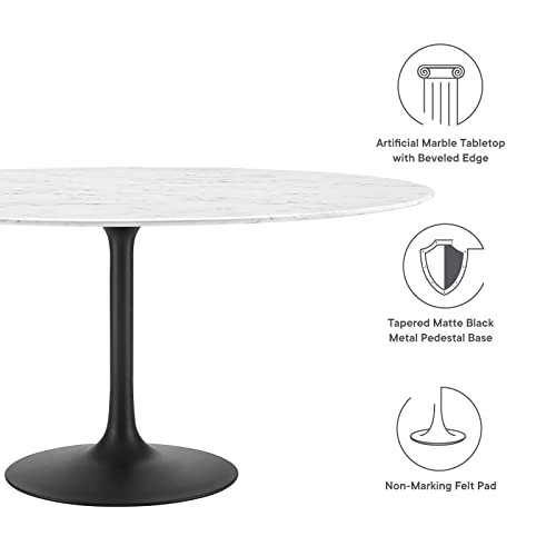 Image of Modway Lippa Round 60 inch Mid-Century Modern Artificial Marble Dining Table in Black White