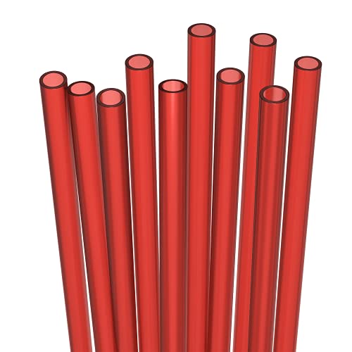 Fiesta First 10 Long Reusable Hard Red Plastic Drinking Straws, Medium Width + Sturdy Cleaning Brush - for Tumblers, Mason Jars, Smoothies and Milkshakes - Dishwasher Safe BPA Free