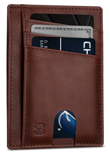 SERMAN BRANDS RFID Blocking Slim Minimalist Mens Front Pocket Wallet. Thin Card Holder. Full Grain Leather Wallets for Men (Canyon Red Maverick)