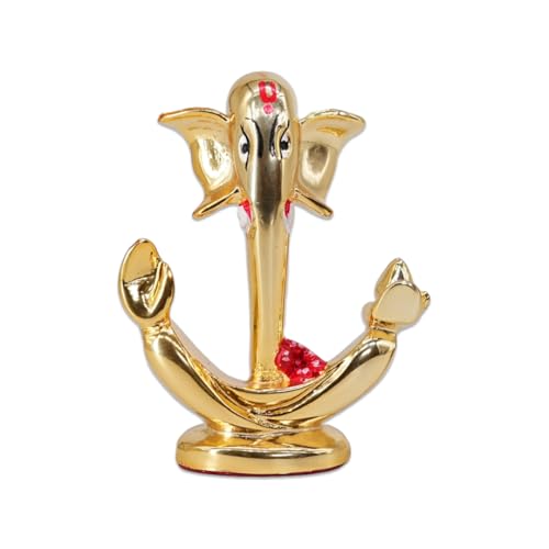 Image of Gold Plated Gold Flower Ganesha | Ganpati Idol for Car Dashboard, Office Desk & Home Temple | Blessings, Prosperity & Protection |Auspicious Gift & Vastu-Approved| Height 2.7 Inch