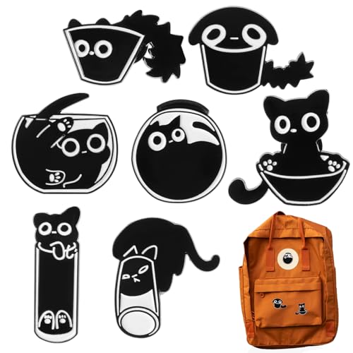 Image of Hpmjz 7 Pcs Cute Enamel Backpack Pins Funny Enamel Pins, Cool Fun Button Animal Brooch Black Cat Bulk Brooches Kawaii Creative Lovely Small Button Unique for Backpack Hat Jackets Bag Clothes