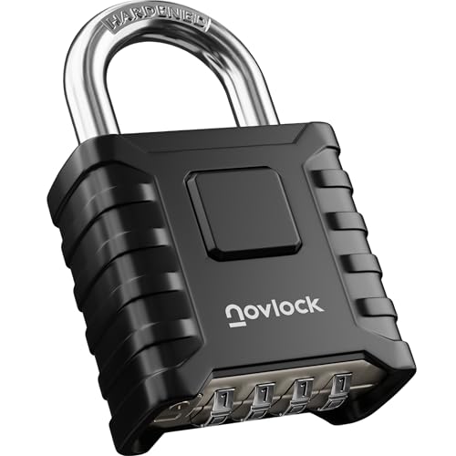 Cadenas à code 4 chiffres pour extérieur – étanche, grand et robuste – anse de 8 mm – pour portails, clôtures, abris de jardin, cabanons, portes, armoires et casiers – lot de 1, noir