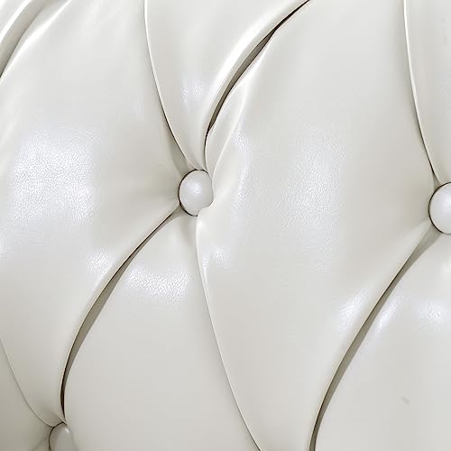 Image of LEVNARY Leather Upholstered Armchair, Mid-Century Modern Single Sofa Chair with Rolled Arms and Nailhead, Tufted Pu Leather Chesterfield Chair for Home Bedroom Reading Room (Cream White)