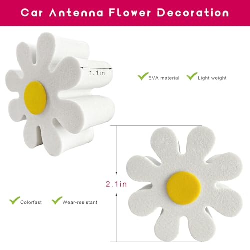ZNDAW Daisy Car Antenna Topper, EVA Foam Daisy Antenna Decoration Rearview Mirror Dangler, Automotive Roof Toppers Lovely Flower Aerial Ball Cute Dashboard Accessory for Women Men (White)
