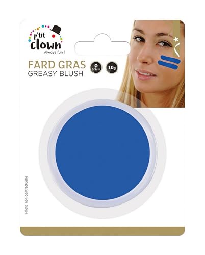 P'TIT CLOWN - 91016 - Fard Gras Bleu - 10 g - Ø 6,5 cm - Pallete de Maquillage Déguisement Adulte - Make-up - Peinture Visage - Lavable - Non Toxique - Carnaval,...