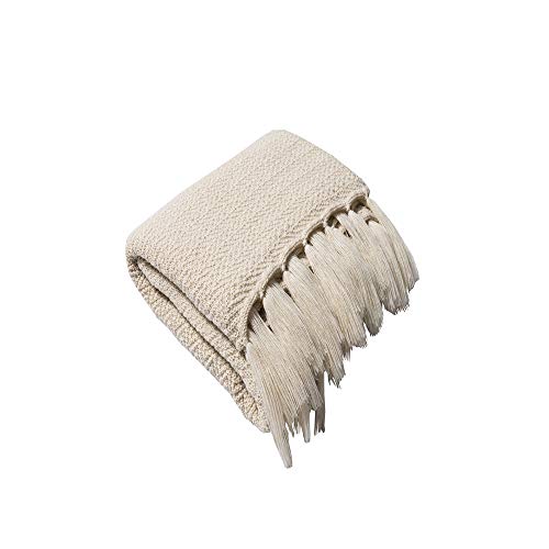 De punto de algodón de la borla de la manta del tiro Super cable caliente suave de punto colcha de ganchillo para el sofá cama del sofá silla de playa decorativo del hogar 130X160cm,Beige