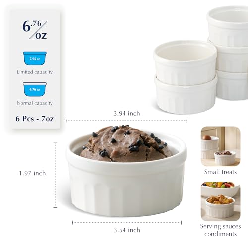 Minh Long 7oz Ramekins Set of 6, 3.94 Inch Oven Safe White Porcelain Ramekin Bowls for Baking, Soufflé, Desserts, Sauce & Sides – Dishwasher Safe - Ideal for Easter, Mother's Day, Father's Day - Image 4