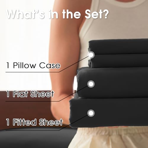 Image of Twin Size 4 Piece Sheet Set - Comfy Breathable & Cooling Bed Sheets Set, Soft and Wrinkle Free, Deep Pockets, Easy & Secure Fit, Hotel Luxury Bedding - Oeko-Tex - Black