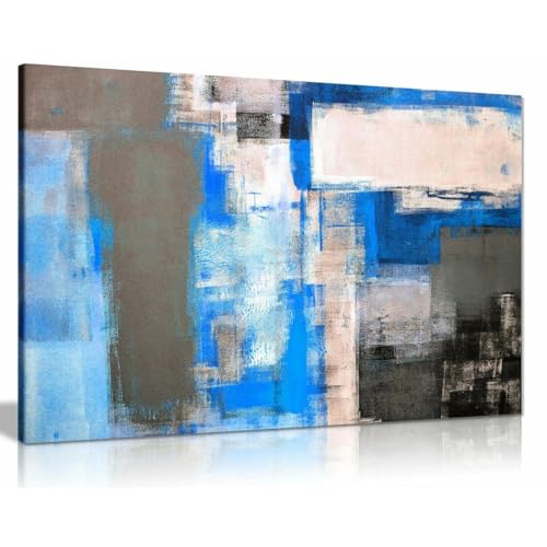 Tableau abstrait gris et bleu sur toile moderne 40x60cm sans cadre pour salon