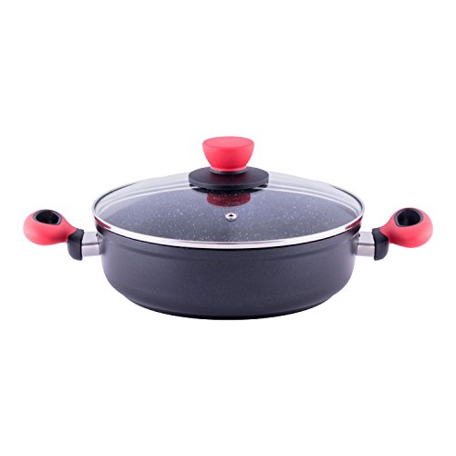 Style'n Cook ROCKPEARL FIRE Servierpfanne mit Glasdeckel, Aluminium geschmiedet, schwarz/rot, 24 cm