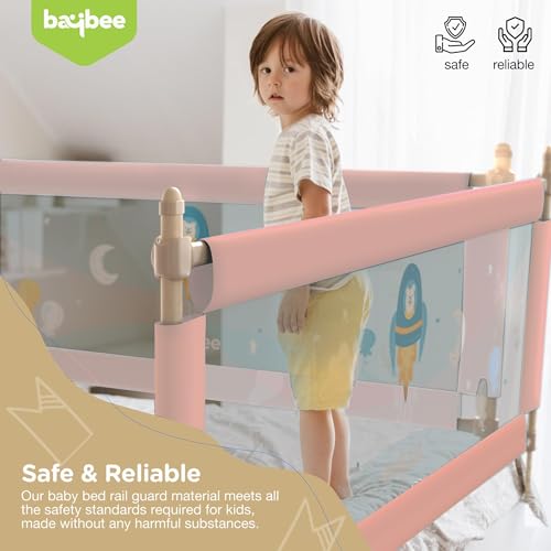 Image of BAYBEE Bed Rail Guard for Baby Safety | Bed Side Protector for Baby with 7 Level Height Adjustable & Portable Bed Railing for Babies Safety Guard for Kids (5Ft, 1 Side, Pink)