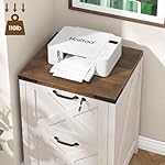 Halitaa 2 Drawer Small File Cabinet with Lock, Farmhouse Vertical Filing Cabinet Fits Letter and A4 Size, Under Desk Wooden File Cabinets for Home Office, Printer Stand, Rustic White - Image 5
