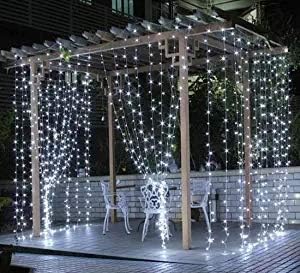 BlueSpace Outdoor LED String Lights Waterproof Window Curtain Lights Indoor Fairy Light 10ft for Xmas Wall Garden Home Decor Patio Lawn Wedding Halloween Party, White