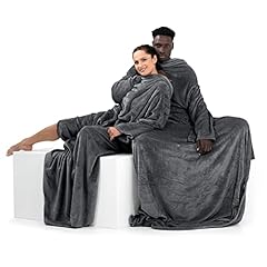 Idea Regalo - DecoKing Coperta con Maniche per TV in Microfibra e tasca Morbido Poliestere Grigio 170 x 200 cm Lazy