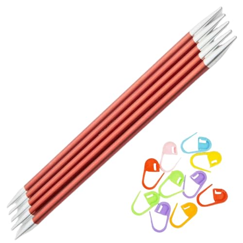 Image of KnitPro Zing 6-Inch US 9 (5.5mm) DPN Double Pointed Knitting Needles | Aluminium, Color-Coded, Perfectly Tapered Sharp Tips, 10 Stitch Markers, Works With All types of Yarns