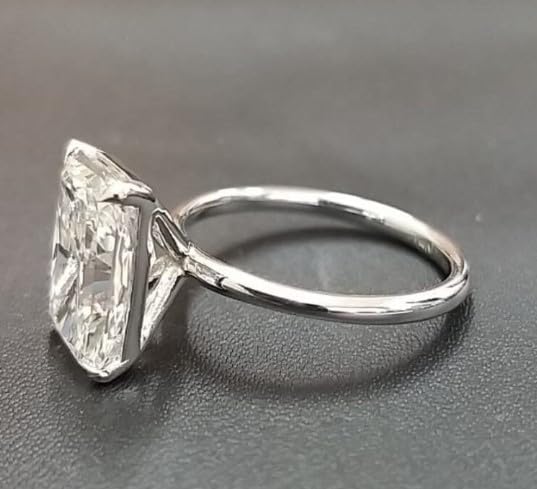 Radiant Cut 4 carat Diamond F color VS1 clarity Elongated Radiant Diamond Handmade Solitaire Engagement Ring,14 Kt White Gold Plated Gifted Ring For her.size 3-12.2