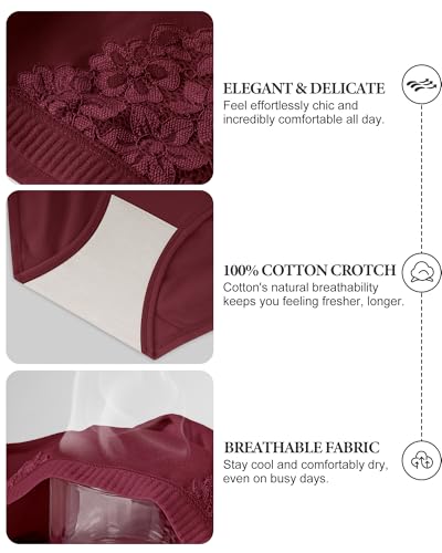Women's Underwear Cotton 5 Pack Lace Panties Full Coverage Comfortable Breathable Ladies S-XXL4