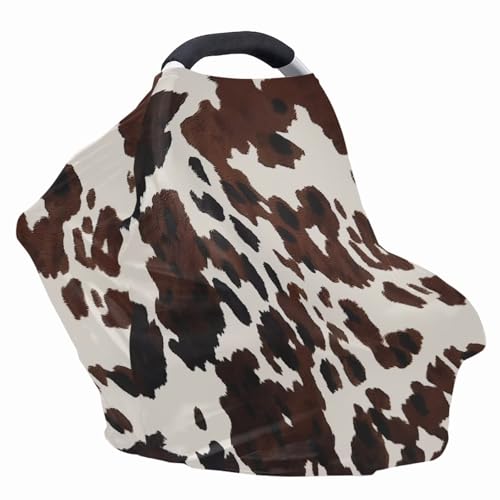 Image of Cow Print Car Seat Cover Baby Stuff Western Infant Carseat Covers Baby Girl Car Seat Canopy Boy Winter Multi Use Nursing Cover for Newborn Carseat Canopy Nursing Covers