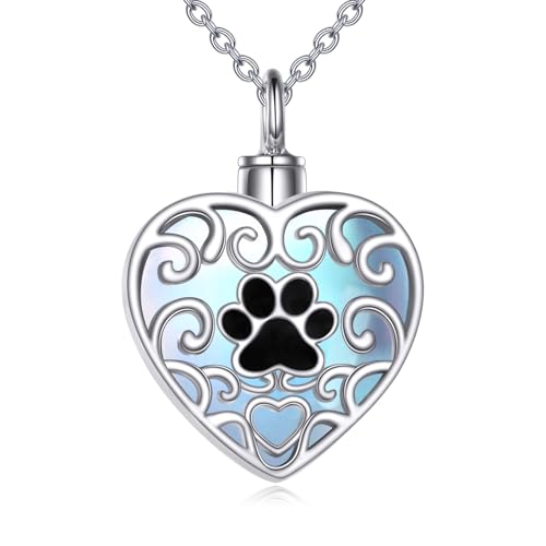 SILBAZ Urn Necklace for Ashes Copper Cremation Necklace for Ashes Heart Ashes Necklace Cat Dog Paw Print with Moonstone Pendant for Ashes