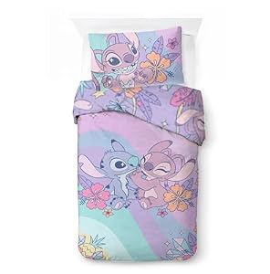 Jay Franco Kids Disney Lilo en Stitch beddengoedset, 100% katoen, superzacht beddengoed met kussensloop, officieel gelicentieerd product, paars, 2-delig, eenpersoonsbed