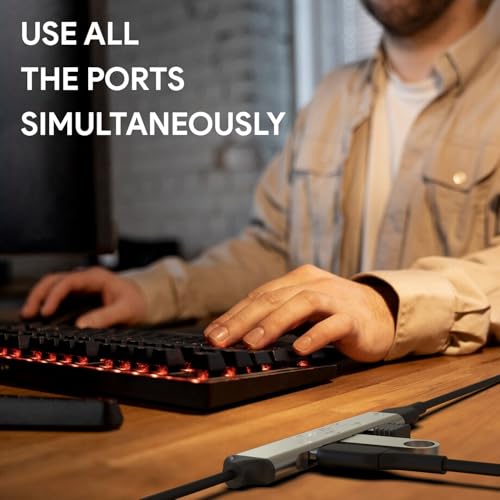 Amkette 4 Port USB Hub for Laptop/PC with USB 3.0 Port for 5 Gbps Superspeed Data Transmission,1*USB 3.0 Ports, 3*USB 2.0 Port,Sleek Metal Design,Universally Compatible with All USB,PC,Laptop (Grey)