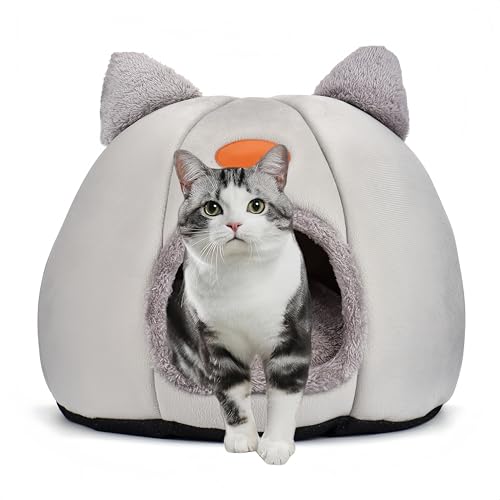 Katzenbett große Katzenhöhle Katzenhaus Indoor mit abnehmbarem Katzenkissen,Katzen Bettchen waschbar, grau