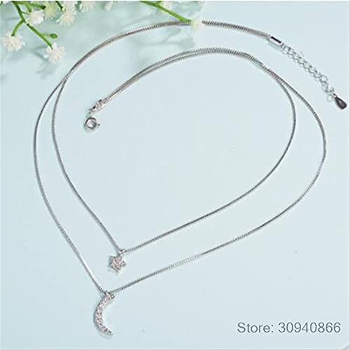 Collier double couche en zircone pour femmes avec pendentif étoile lune