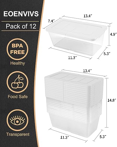 EOENVIVS Plastic Storage Bins with Lids, 12 Packs Set, Storage Boxes with Lids and Stackable Shoe Boxes For Organization, Clear Plastic Storage Containers For Closet Home Office, White - Thumbnail 3