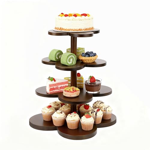 4 Etagen Tortenständer aus Holz, SHAIDOJIO Cupcake Ständer in Pflaumenblütenform, Kuchenständer für Kuchen Desserts Obst Etagere Torte für Geburtstag Hochzeit Party Abschlussfeier Babyparty Festivals