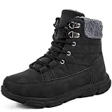 UPSOLO Womens Ankle Winter Boots Waterproof Lace Up Anti-Slip Warm Snow Booties Fashion Sneaker Boots (Black Size 7)