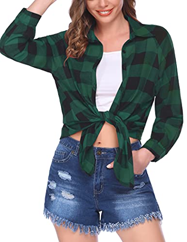 SUPRIQLO Women s Roll up Long Sleeve Shacket Jacket Women Boyfriend Button Down Plaid Flannel Shirt Plus Size Flannel Shirts for Women (YDL3,Medium)