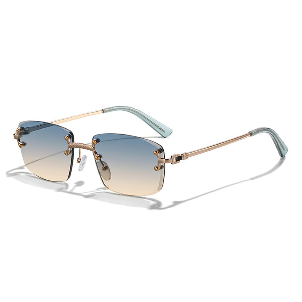 Gafas de sol rectangulares pequeñas Punk para hombre y mujer, gafas de sol de Metal con lentes degradadas sin montura para hombre UV400