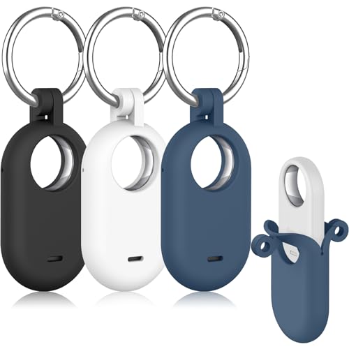 Wanme Funda Samsung Galaxy SmartTag2, Fundas Protectora Ligera de Silicona Suave con Llavero, Anti-P&eacute;rdida Resistente al Agua y al Polvo para Samsung SmartTag 2 (Paquete 3,Negro/Blanco/Azul Oscuro)
