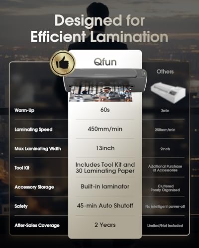 Image of Qfun Laminator Machine 13 Inch Thermal Laminating machine 11x17 with Sheets, Cold Hot Lamination Machine 60S Warm Up Personal Laminator for Teachers, Large A3 Paper Laminate Kit for Office School Home