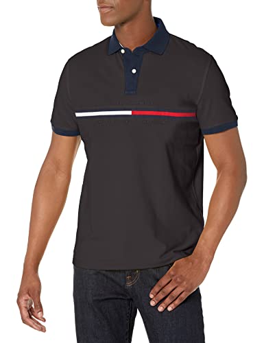 Tommy Hilfiger Mens With Magnetic Buttons Custom Fit Polo Shirt, Jet Black, Large Us #TOP11