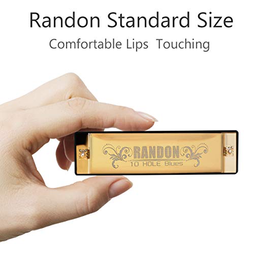 Randon Harmonica, Blues Harmonica Key Of C 10 Holes 20 Tones Mouth Organ C Harmonica For Kids, Adults, Beginners,Students (Gold) #TOP3