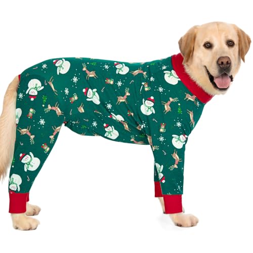 Image of kzrfojy Dog Christmas Pajamas Dog Recovery Suit for Dogs After Surgery Female Male Medium Large Neuter Spay Onesie Prevent Licking Surgical Wound Cone Alternative (Green, 2X-Large (Pack of 1))