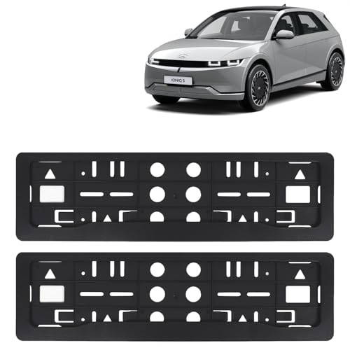 Image of KINGSWAY Ioniq 5 Car Number Plate Frames for All 2023 Onwards Models of Hyundai Car Registration Plate Holders, Black Licence Plate Covers (Front and Rear), Universal Size 51.5 x 14.5 cm