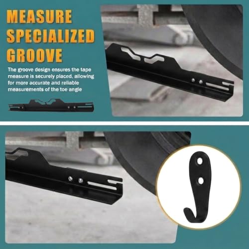 Image of 2PCS Wheel Alignment Tools, with 2 Measuring Tapes and 2 Wall-Mounted Storage Hooks, Accurate Camber Toe Alignment Measurements Plates Kit (Black Upgraded)