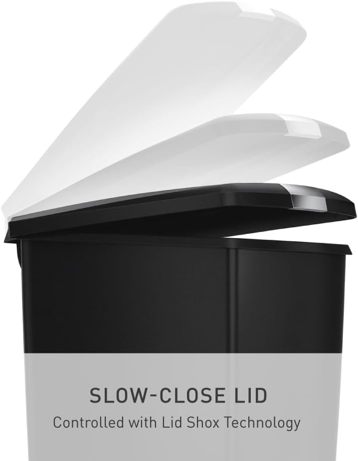 simplehuman 40 Liter / 10.6 Gallon Slim Kitchen Step Trash Can With Secure Slide Lock, Black Plastic - Image 3