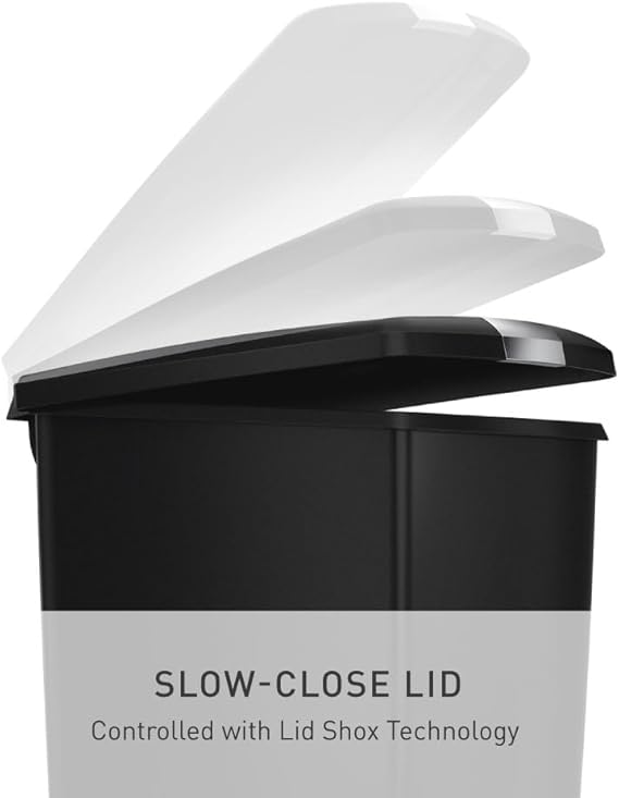 simplehuman 40 Liter / 10.6 Gallon Slim Kitchen Step Trash Can With Secure Slide Lock, Black Plastic