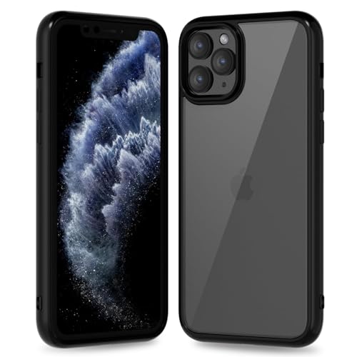 oakxco Thin Slim Clear case for iPhone 11 Pro, Transparent Hybrid Hard Shell Plastic & Soft Silicone Rubber Bumper, Non-Yellow Acrylic Protective Lightweight Cover for Women, Black