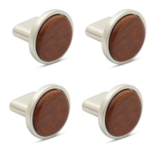 Image of Plantex Knobs for Drawer /Round Drawer Knobs /Knobs for Cabinets /Pull-Push Knobs for Kitchen /Bedroom Drawer - Pack of 4 (Small, Satin & Wood)