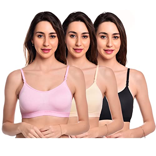 Image of FINE GIRL Women's Cotton Non-Padded Non-Wired Sports Bra Combo (Pack of 3)