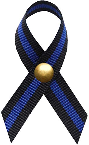 Support USA | American Made 125 Police Thin Blue Line Fabric Awareness Ribbons - Bag of 125 Lapel Ribbons with Clutch Pins - Pin Attached