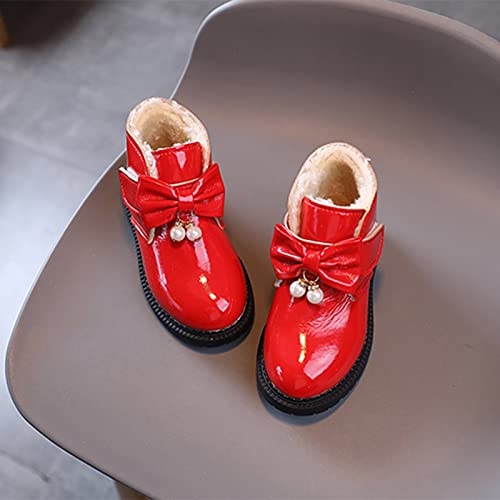 Fashion Winter Girls Snow Boots Plush Lined Warm Ankle Boots Slip On Waterproof Outdoor Booties Comfortable Shoes (Red, 6-7 Years)4