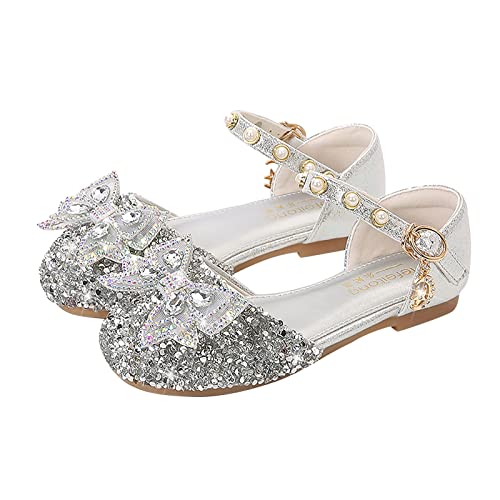 Girls Rhinestone Dress Shoes Glitter Sequins Closed Toe Party Wedding Flower Little Girl Kids Crystal Slippers