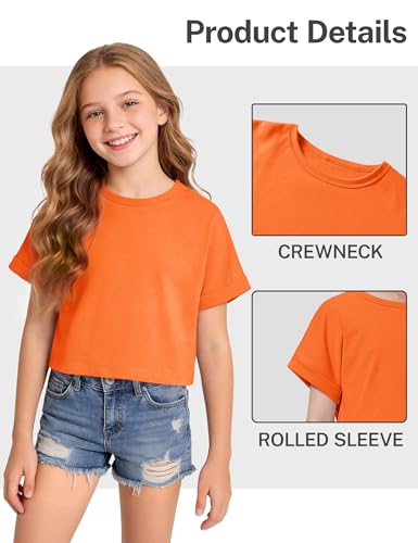 Image of Girls Crop Tops Short Sleeve T-Shirts for Girl Crew-Neck Basic Tee Size 7-14 Years