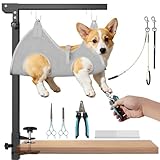 Mot Ycse Professional Dog Grooming Table Arm with Hammock, Scissors, Nail Clipper Kit - Adjustable Grooming Arm Restraint System for Small Medium Pets at Home or Salon(Gray)