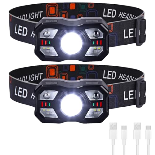 Yuxava Lampada Frontale 2 Pezzi, Super Luminosa Torcia Frontale LED con 10 Modalità di Illuminazione, IPX5 Impermeabile e Leggero Lampada da Testa per Campeggio, Corsa, Pesca